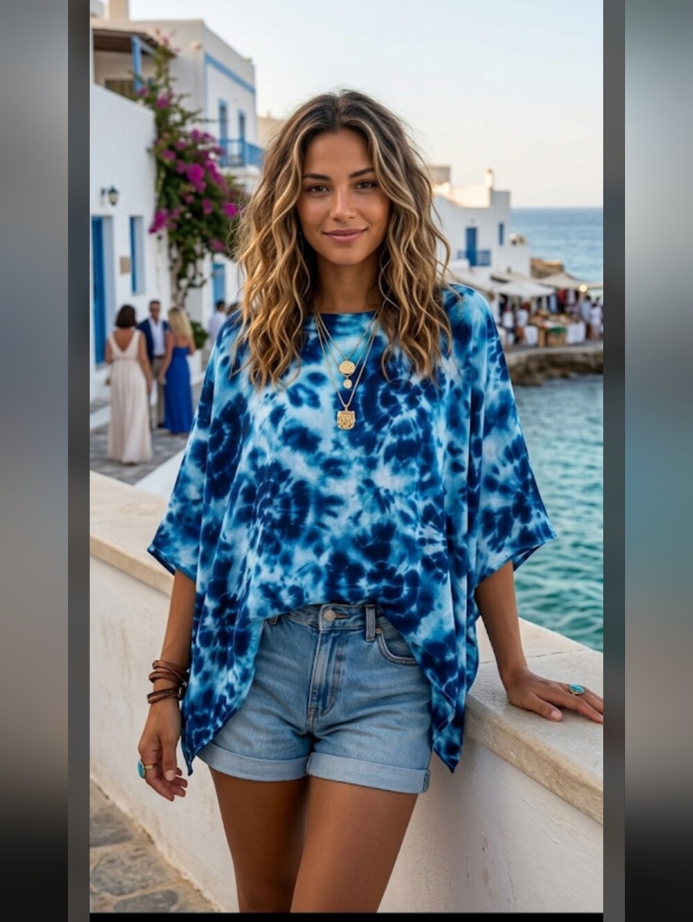 NWT Quacker Factory Kimono Top Blouse M Boho Retro Oceanfront Coastal Festival